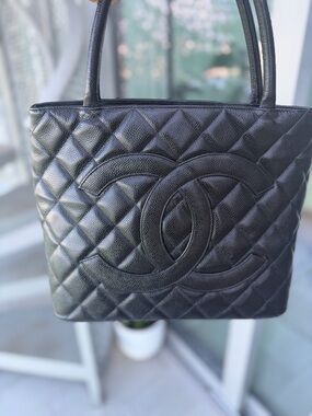 Chanel Medallion Tote Quilted Bag in Black Caviar and Gold Hardware